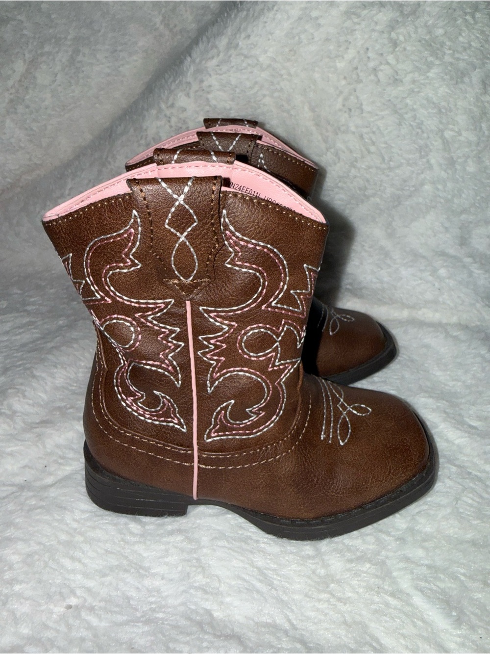 Kids Brown Cowboy Boots with Pink Trim